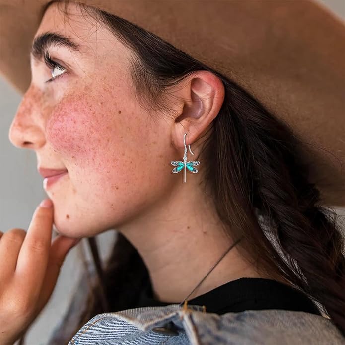 Genuine Dragonfly Turquoise Jewelry Set for Women, Sterling Silver Vintage Native American Western Jewelry Birthdays Gift for Women