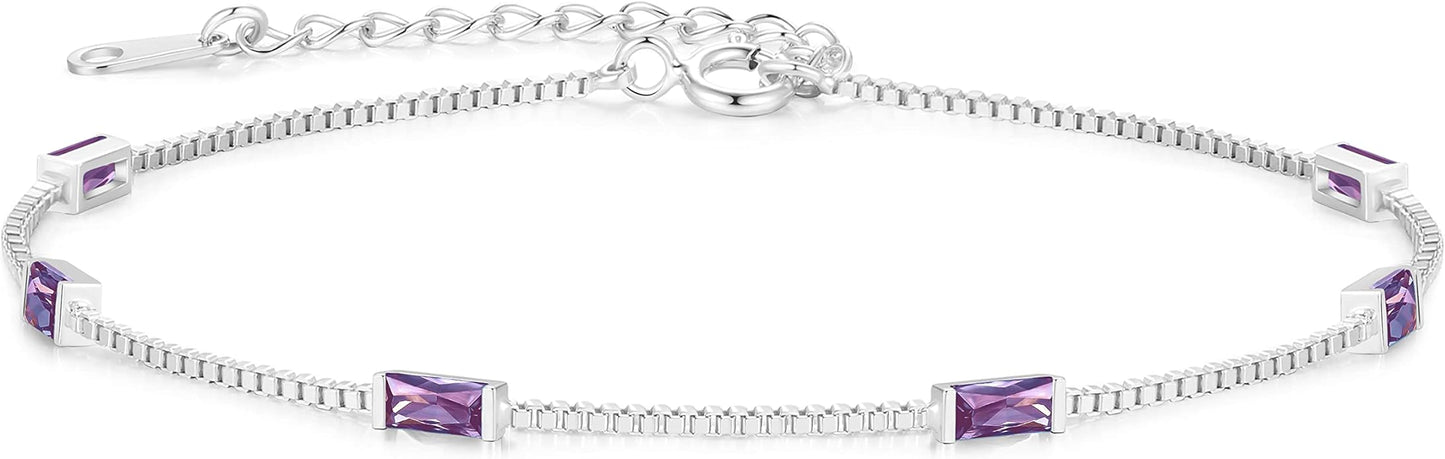 LOUISA SECRET Birthstone Bracelets for Women, 925 Sterling Silver Dainty Simple Women Charm Link Bracelet, Birthday Anniversary Jewelry Gifts for Women Wife Mom Her