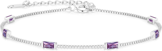 LOUISA SECRET Birthstone Bracelets for Women, 925 Sterling Silver Dainty Simple Women Charm Link Bracelet, Birthday Anniversary Jewelry Gifts for Women Wife Mom Her