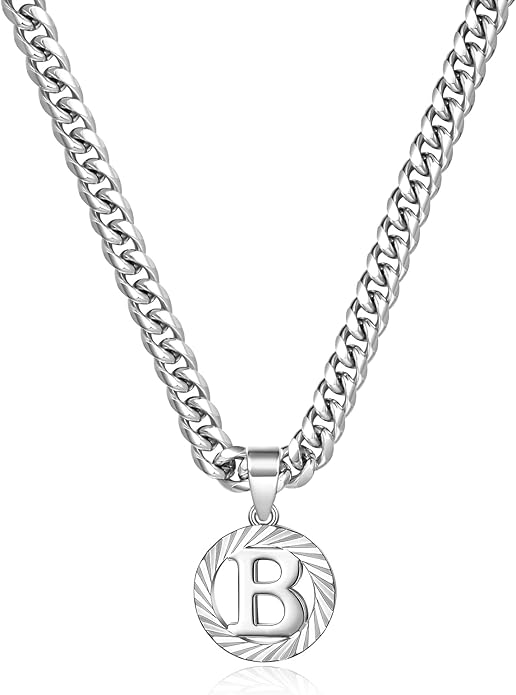 KissYan Gold Initial Necklace,14K Gold Plated Round Letter Pendant Hollow Capital Monogram 5mm Cuban Chain Necklace Alhpabets from A-Z Dainty Jewelry for Women Men
