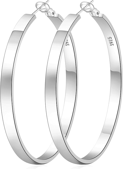 EXGOX Silver Hoop Earrings for Women - Sterling Silver & 14K Gold Plated - Hypoallergenic 925 Silver - Big Hoop Earrings (30/40/50/60/70mm)