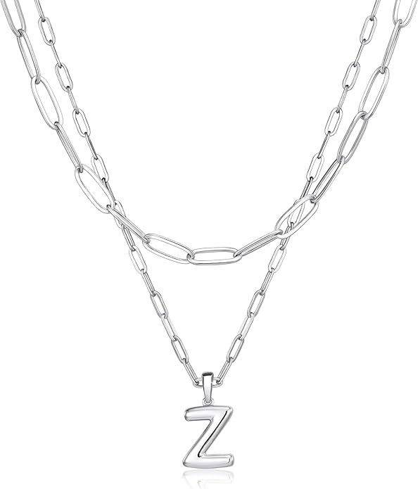 adoyi Gold Necklace for Women Layered Bubble Heart Letter Initial Necklaces for Women Trendy Jewelry 14K Gold Plated Chain Chunky Name Necklace Stack Charm A-Z Pendant Set Jewelry Gifts