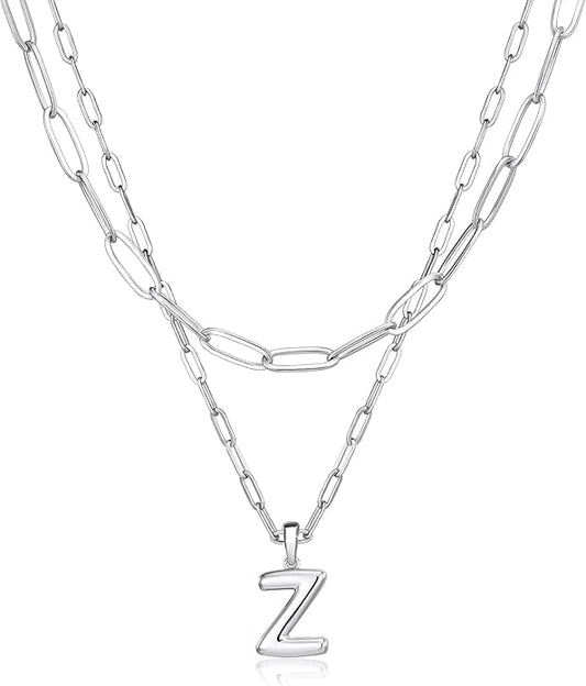 adoyi Gold Necklace for Women Layered Bubble Heart Letter Initial Necklaces for Women Trendy Jewelry 14K Gold Plated Chain Chunky Name Necklace Stack Charm A-Z Pendant Set Jewelry Gifts