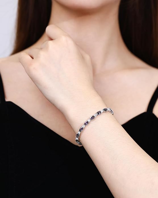 FANCIME Birthstone Bracelets Sterling Silver Tennis Bracelets Charm Fine Jewelry Birthday Gifts for Women 7"