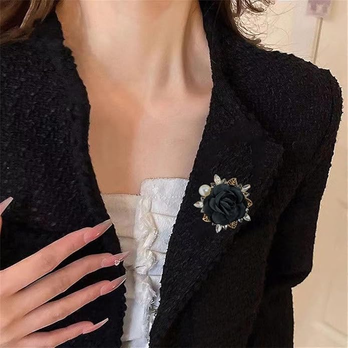 Elegant Rose Flower Brooch Pin for Women Men Wedding Party Gentleman's Essentials Handmade Imitation Crystal Pearl Fabric Flower Lapel Pin Dress Suit Accessories Boutonniere Ideas Gift