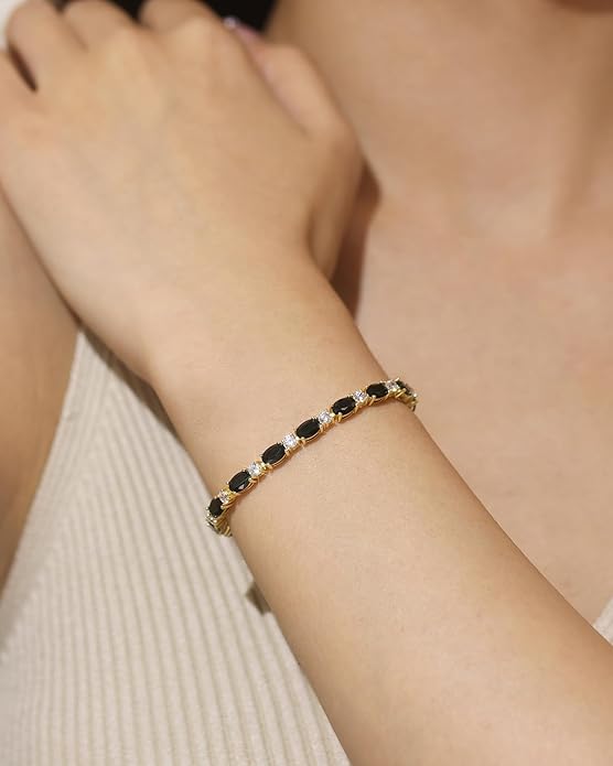 FANCIME 14K Gold Plated Birthstone Bracelets 4mm Sterling Silver Tennis Bracelets Gold Bracelets Birthday Jewelry Gifts for Women 7"