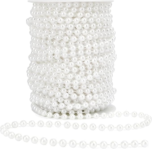 Pearl Beads Garland, 6mm String of Pearls, 82FT Pearl Garland for Christmas Tree, Christmas Faux Pearls Strand Roll for DIY Craft Xmas Wedding Party Supplies Flowers Decoration (White)