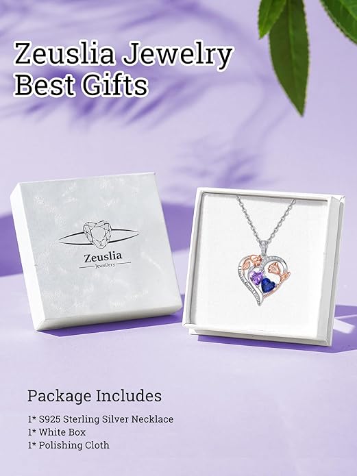 Zeuslia Double Birthstone Necklace Gifts for Wife - 925 Sterling Silver Sunflower/Rose/Crown Cross/Compass/Heart Pendant I Love You Necklace, Anniversary Birthday Gifts for Wife Girlfriend Mom Her