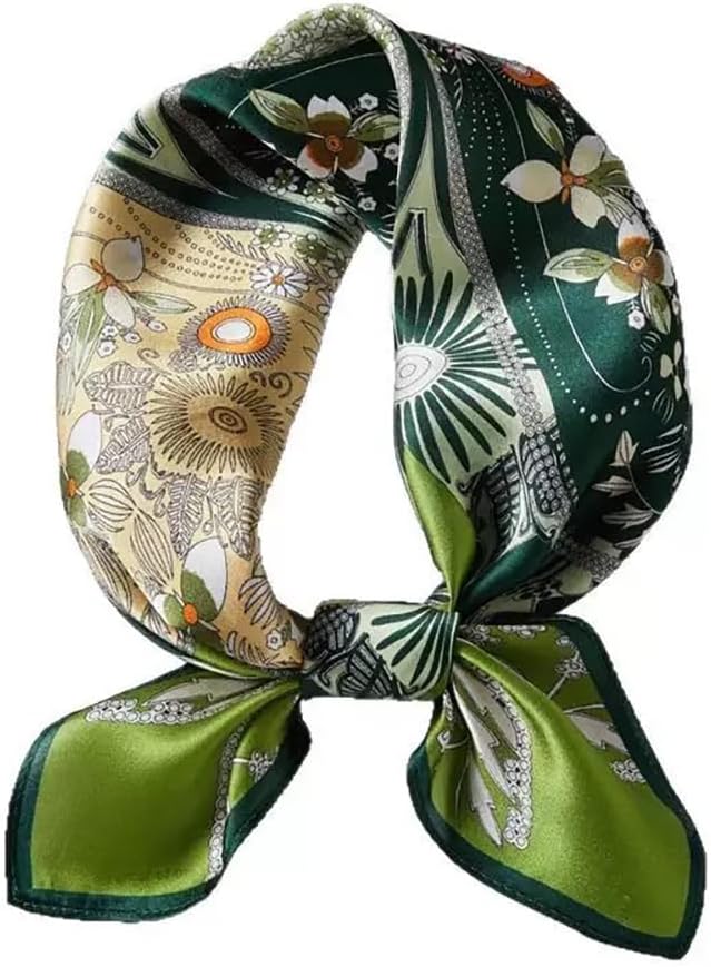 ANDANTINO 100% Pure Mulberry Silk Small Square Scarves -21'' x 21''- Digital Printed Neckerchief –Women Men Lightweight Scarf