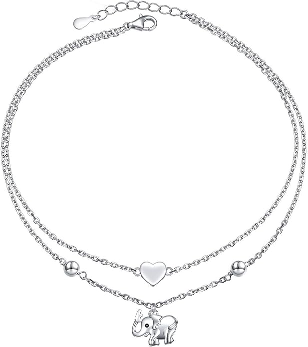 FLYOW Anklet for Women S925 Sterling Silver Adjustable Foot Beaded Heart Charm Ankle Bracelet Anklets Jewelry