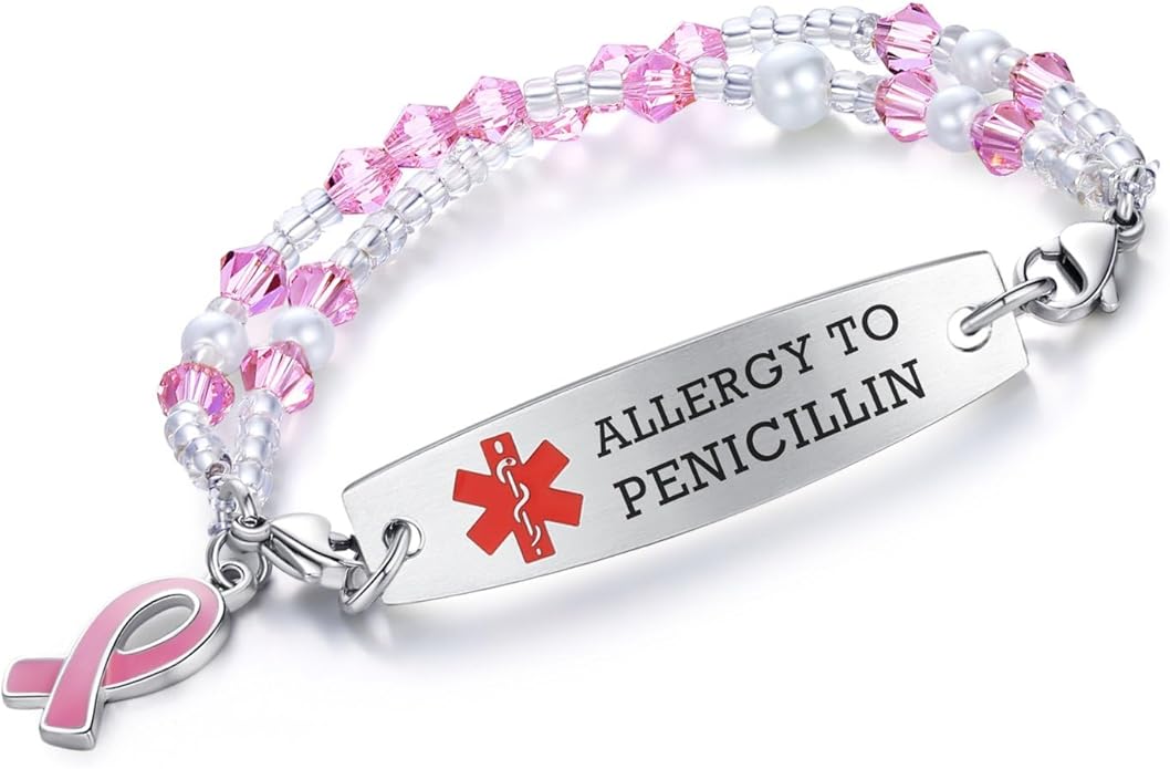 mnmoom 7.5 inch interchangeable Medical id bracelets for Women beads Medical alert bracelets with customize engraving