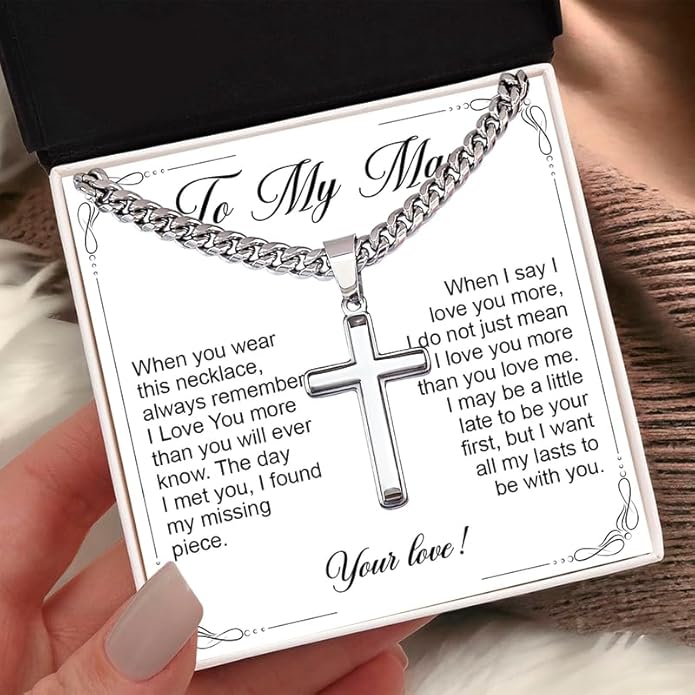 SUTERY Cross Cuban Chain Necklace - Promise Necklace for Him, Necklace for Boyfriend, Mens Necklace for Fiance, Valentine's Day