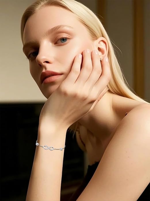 Dorunmo Infinity Bracelet Mom Bracelet 925 Sterling Silver 14K Gold Plated Infinity Heart Anklet for Women Christmas Jewelry Gifts for Wife Mom Daughter