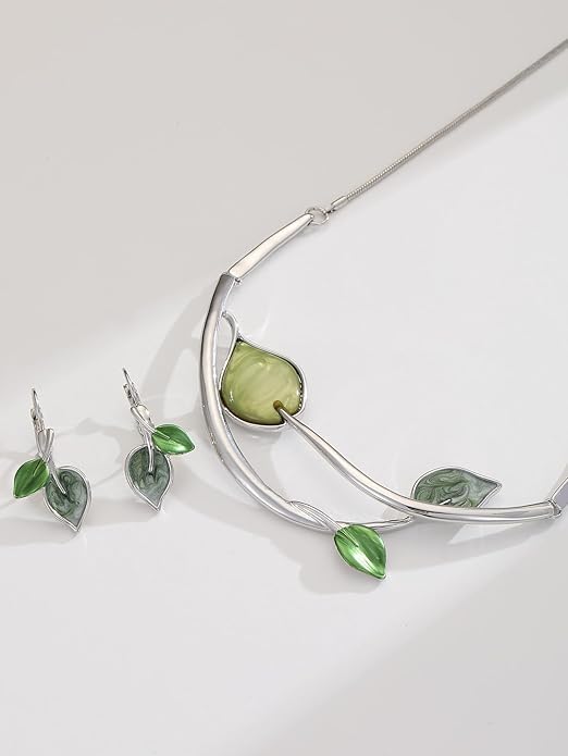 Chunky Statement Jewelry Set Vintage Retro Leaf Flower Floral Geometric Bohemian Boho Bib Necklace Earring Set Fashion Costume Jewelry for Women Girls Wedding Party Prom Unique Gift