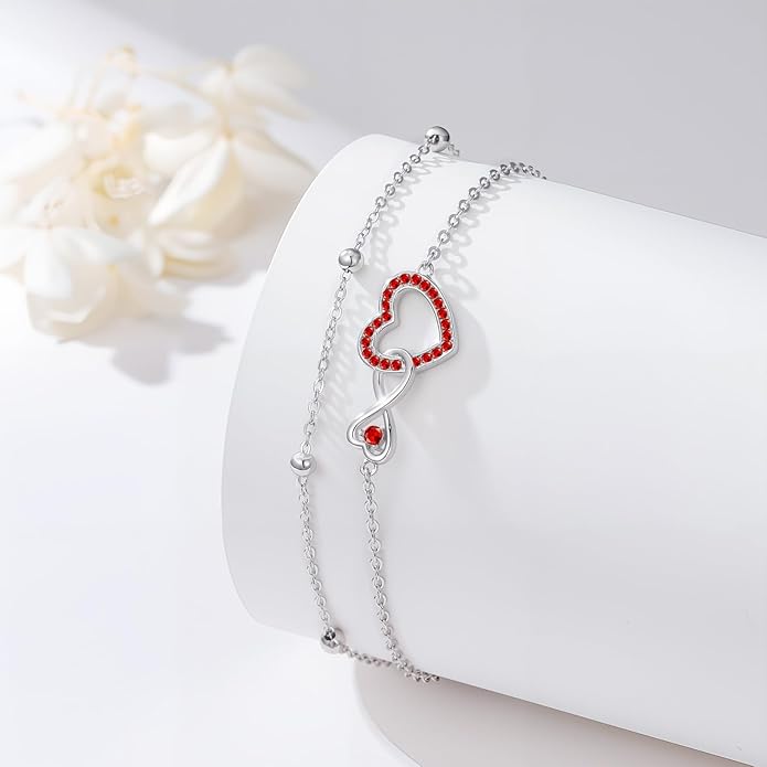 Anklet for Women 925 Sterling Silver Double Infinity Ankle Bracelet Waterproof Summer Jewelry Anniversary Birthday Gifts for Her