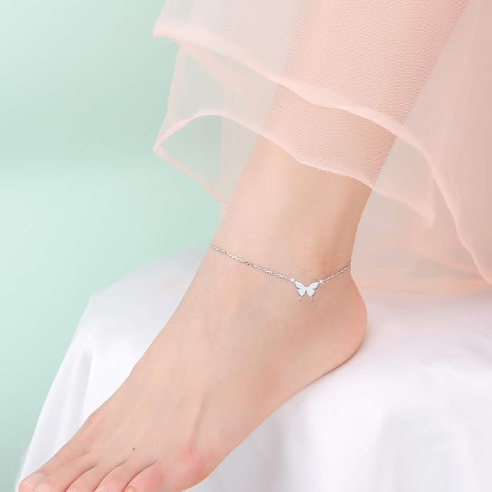 Anklet for Women S925 Sterling Silver Adjustable Foot Evil Eye Starfish Heart Bead Butterfly Celtic Knot Cross Multilayer Layered Ankle Bracelet Jewelry