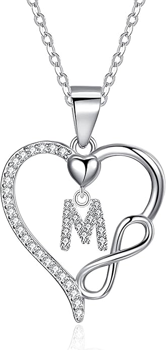 Valentines Day Gifts for Women Hers, Dainty 925 Sterling Silver Infinity Heart Initial Necklace, Letter A-Z Zircon Pendant, Jewelry Gift for Wife