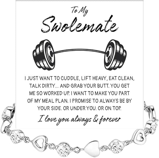 To My Swolemate Bracelet, Fitness Jewelry for Her, Motivational Bracelet for Gym Lovers with Message Card and Box, Weightlifting Swolemate Gift on Birthday, Christmas, Valentine Day