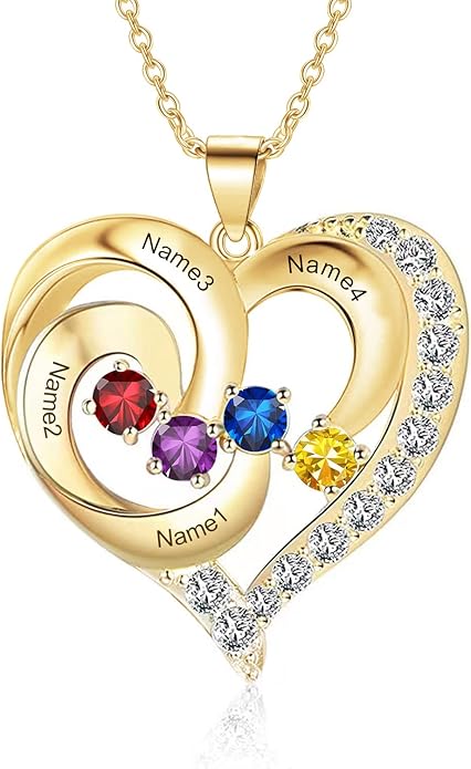 10K 14K 18K Personalized Solid Gold Nautral Diamond Mom Necklace with 1-5 Birthstones for Women Mom Wife,Custom Mother Birthstone Necklace Engraved Name Jewelry Gift for Mothers Day Birthday
