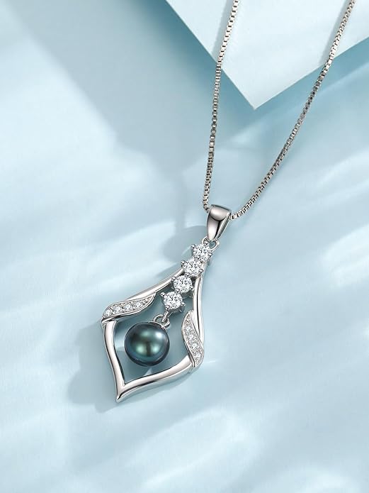 KANNSOAR Tahitian Black Pearl AAAA 18K Gold Plated Sterling Silver Trendy Pendant Necklace for Women Wife Mom Girlfriend Valentine Her Jewelry Gift for Anniversary Birthday Christmas