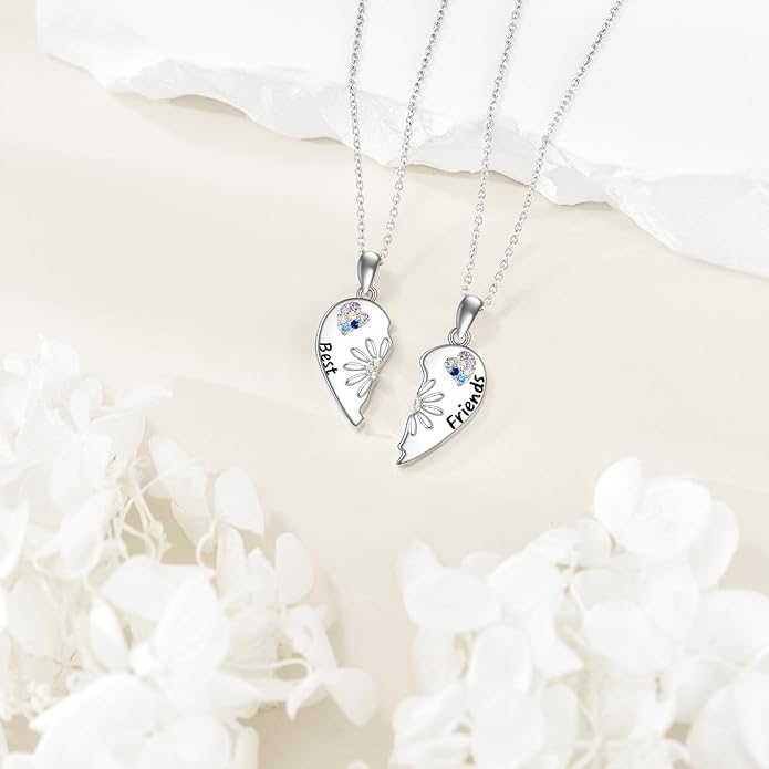 JBAERD Couples BFF Matching Necklaces 925 Sterling Silver Cross/Yin Yang/Sun Moon/Mountain Wave Pendant Necklace Anniversary Birthday Gifts
