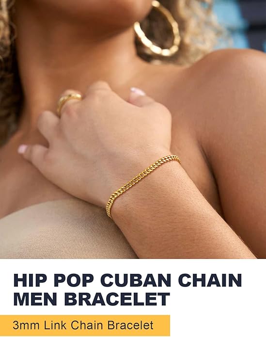 U7 Link Bracelets for Men, Cuban Link/Rope/Watch Band Solid Bracelet, Silver Black Gold Color Wrist Bracelet 3/6/9/12/15mm Width, 6.5/7.5/8.3 Inch Length, Hand Chain Jewelry for Mens Women