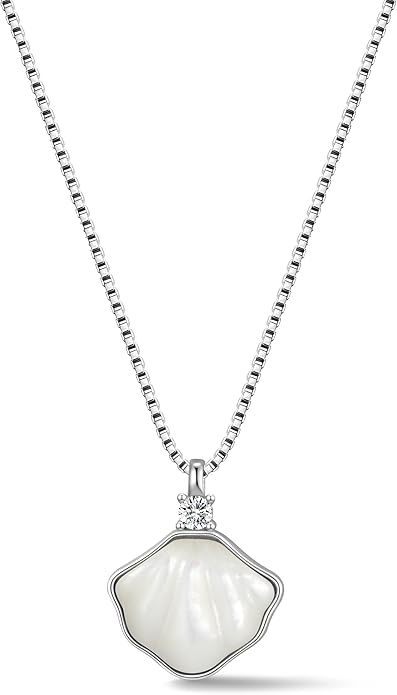 Mother of Pearl Fan Pendant Necklace -Sterling Silver Necklace, Size 16 Inch, Dainty Ocean-Inspired Jewelry for Women, Perfect for Daily Wear and Gifting