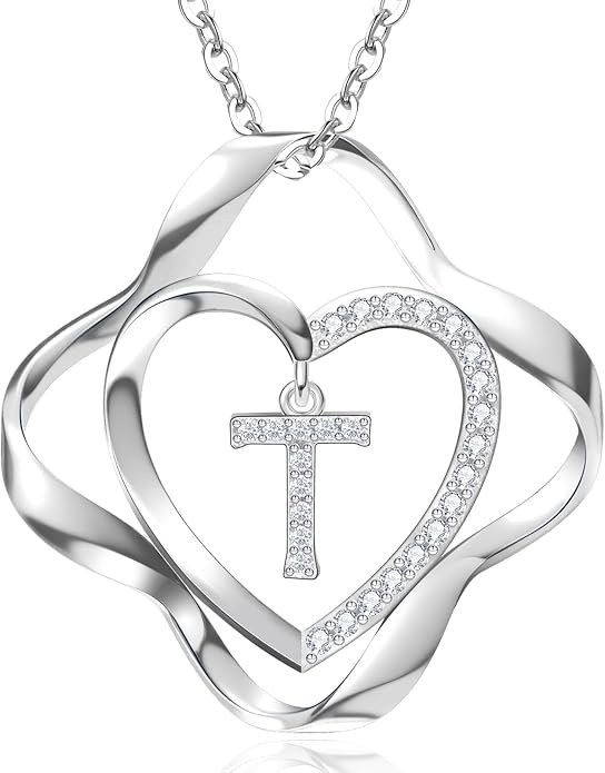 RIVIKO Love Knot Initial Necklace,925 Sterling Silver Letter Pendant Necklaces,Personalized Alphabet Jewelry Christmas Birthday Gifts for Women Wife Mom Friend