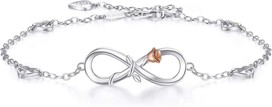 BlingGem Anklets for Women 925 Sterling Silver Infinity Hear Ankle Bracelet Cubic Zirconia Rose Gold Summer Beach Stylish Foot Chain Summer Vacation Jewelry Gift for Mom Women