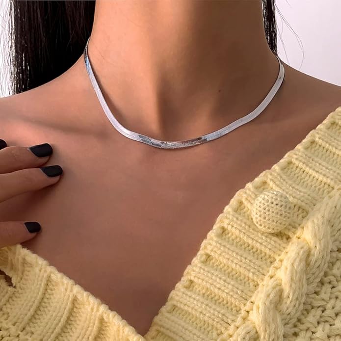 DEARMAY 14K Gold Plated Necklaces for Women, Dainty Gold Herringbone Choker Necklace Thin Layered Snake Chain Jewelry for Gifts