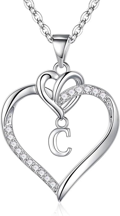 STORUP Heart Initial Necklaces for Women Girls, 14K Gold Plated Cubic Zirconia Heart Initial A-Z Pendant Necklace Dainty Heart Necklaces for Women Teen Girl Jewelry Birthday Gifts