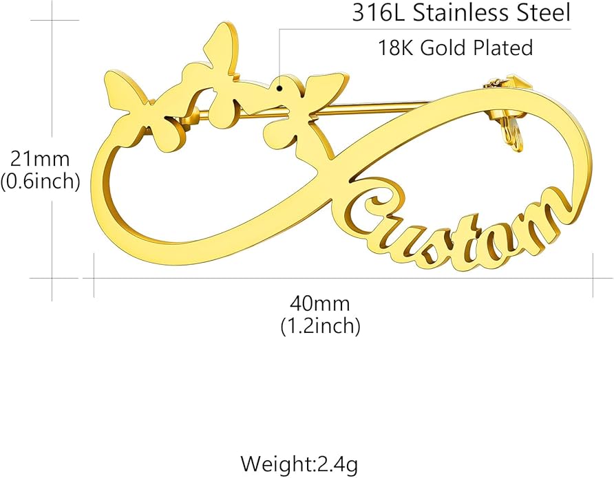 Custom4U Custom Name Pin Personalized Brooch Pins for Women Men Stainless Steel Name Tag with Letters/Initials - Silver/Gold/RoseGold/Black Customized Jewelry Gifts for Birthday Wedding Business Party