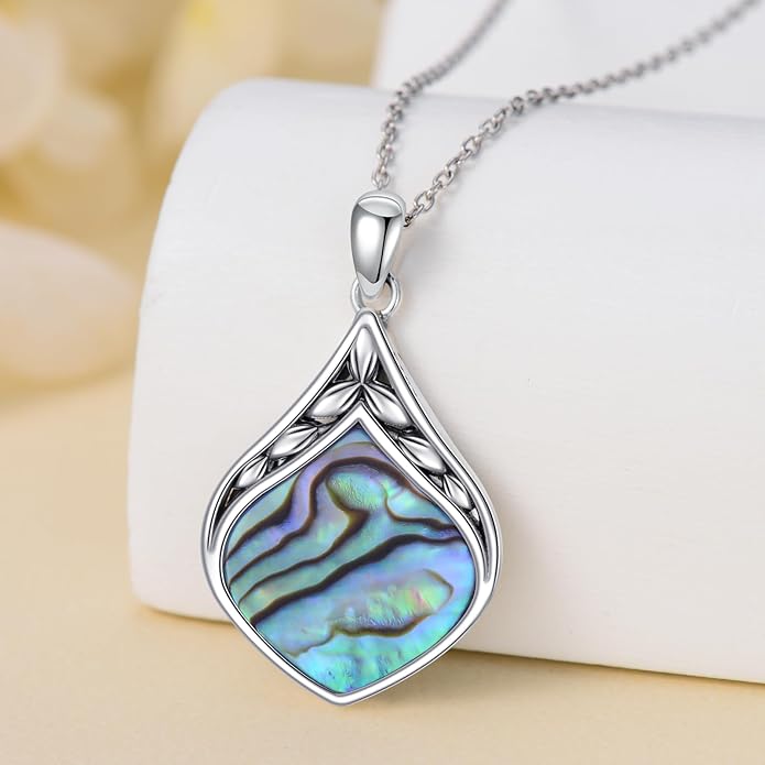 Teardrop Necklace 925 Sterling Silver Vintage Natural Gemstone Pendant Jewelry Birthday Christmas Gifts for Women Mom