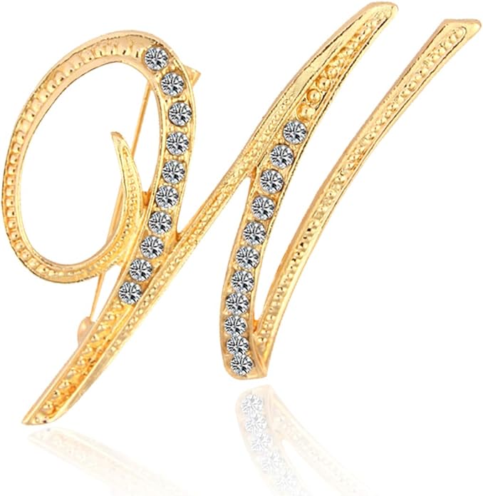 BeeGift Letter Brooch Pins Initial Rhinestone Brooch for Women Crafts,Rhinestone Crystal Lapel Pin Brooches Gold A-Z 26 Letters