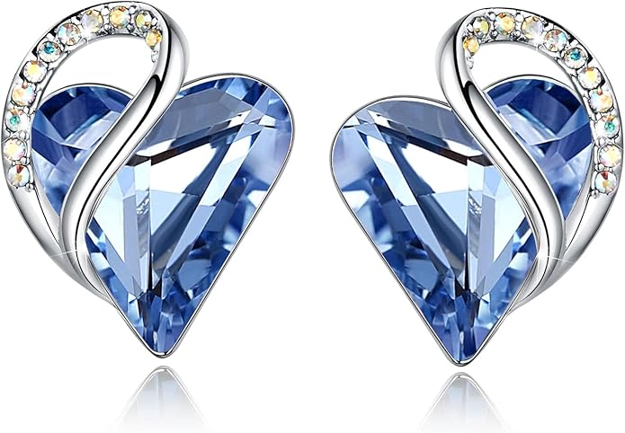 Earrings for Women, Mothers Day Gift for Mom, Heart Birthstone Crystal Stud Earring, Silver Plated Birthday Jewelry