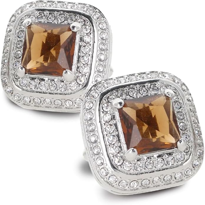 Vittorio Vico Square Colored Crystal Double Diamond Set Cufflinks