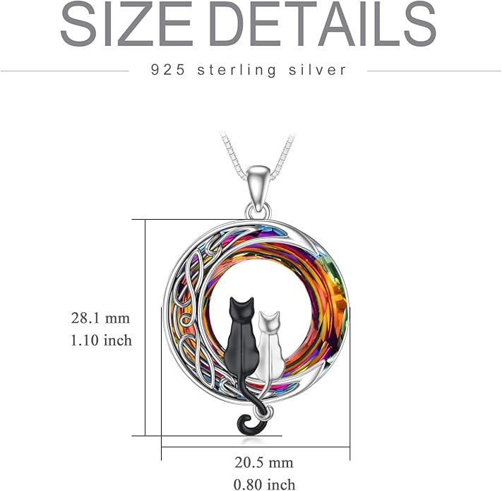TOUPOP Christmas Cat Gifts for Cats Lovers One Two Three Four Cats Necklace Sterling Silver Cats on the Moon Pendant Necklace with Blue Circle Crystal Birthday Christmas Celtic Jewelry Gifts for Women