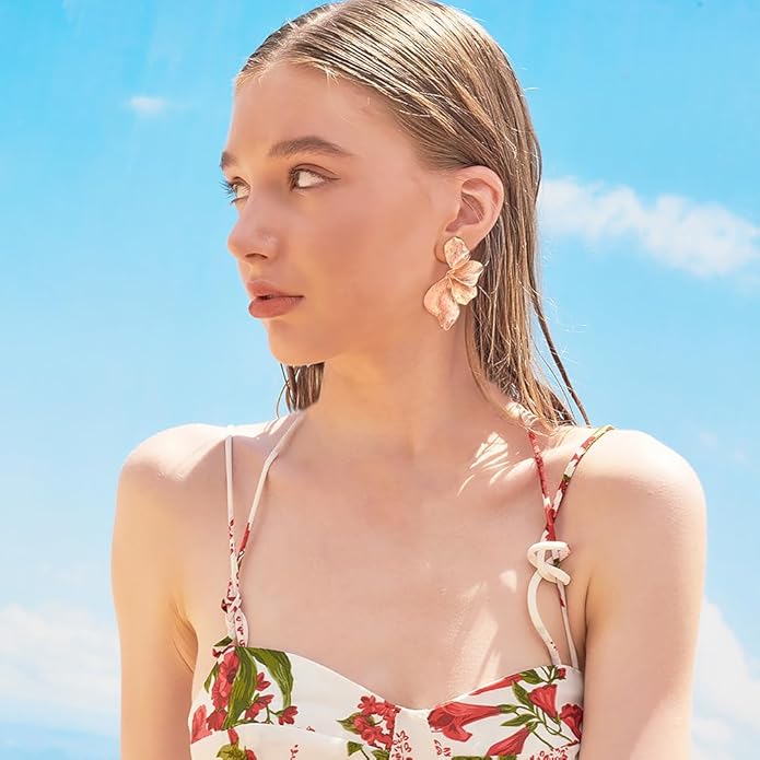 Chunky Gold Statement Earrings For Women Gold Plated Sectored Flower Leaf Shell Angel Wing Earrings Large Stud Earrings Hypoallergenic Earrings