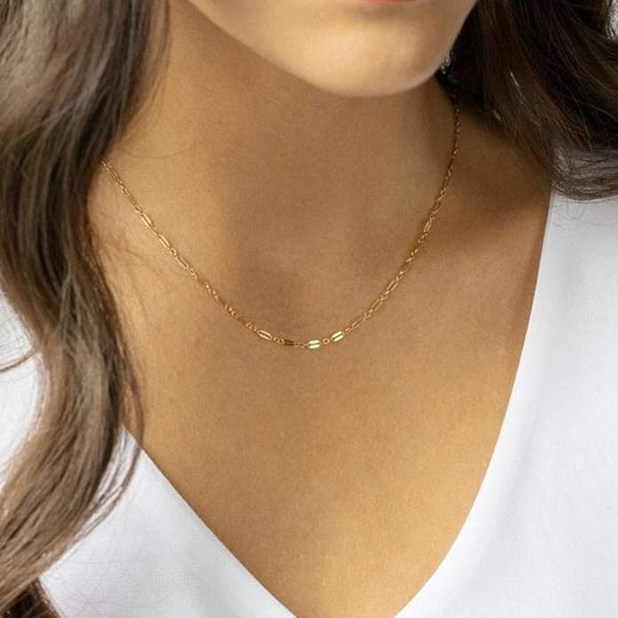 Turandoss Dainty Layered Choker Necklace, Handmade Y Pendant Necklace Multilayer Bar Disc Necklace Adjustable Layering Choker Necklaces for Women