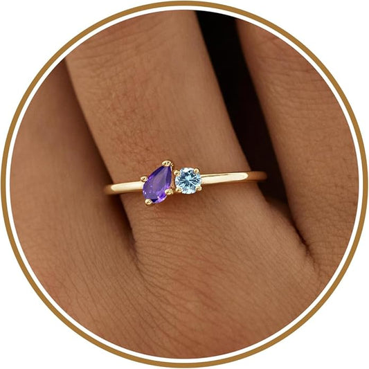 JSJOY Birthstone Rings for Women Dainty Emerald Blue Ring Birthday Gifts for Mom Her Gemstones CZ Ring for Teens Gold Rings That Don't Tarnish Adjustable Ring Jewelry Gifts