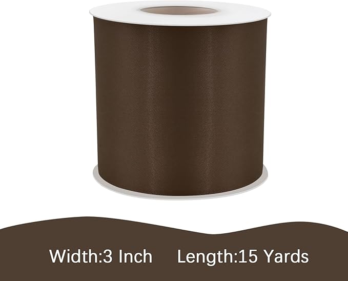 LEEQE Brown Satin Ribbon 3 inch X 15 Yards Polyester Ribbon for Gift Wrapping Very Suitable for Weddings Party Hair Bow Invitation Decorations and More