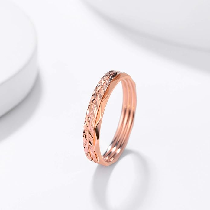 KAZITSAN 1mm 3pc Women Men Stainless Steel Rings fashion Plain Band Knuckle Stacking Midi Rings Silver/Rose Gold Wedding Band Comfort Fit