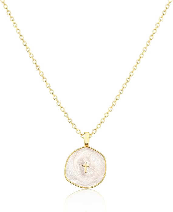 Tewiky Cross Necklace for Women-Dainty Simple 14k Gold Plated Cross Pendant Cute Necklaces for Women Jewelry