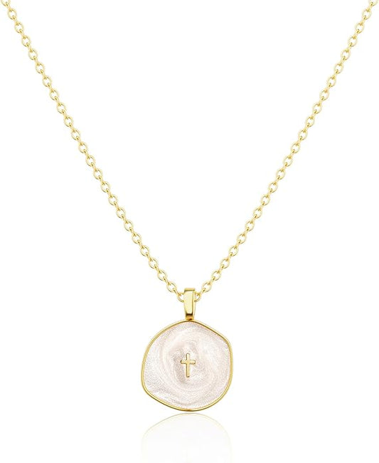 Tewiky Cross Necklace for Women-Dainty Simple 14k Gold Plated Cross Pendant Cute Necklaces for Women Jewelry