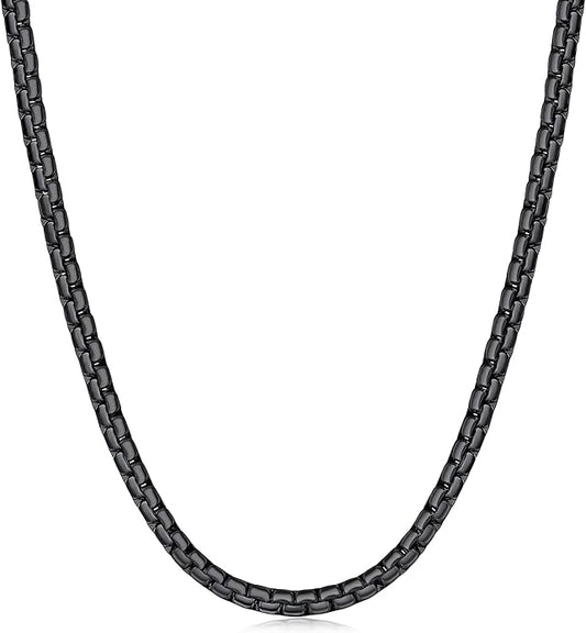 Fiusem Flat Box Chains for Men, 14k Gold Plated Stainless Steel Chain Necklace, 2.5/3/4/4.5/5mm Necklaces for Men and Women 16-28 Inch