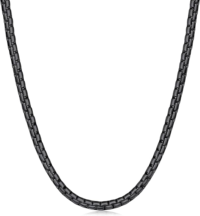 Fiusem Flat Box Chains for Men, 14k Gold Plated Stainless Steel Chain Necklace, 2.5/3/4/4.5/5mm Necklaces for Men and Women 16-28 Inch