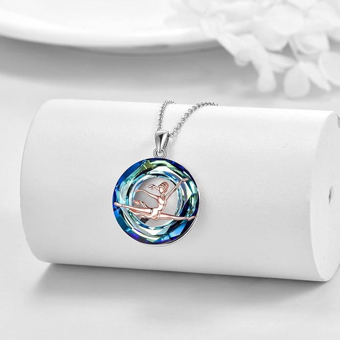 POPLYKE Sports Gifts for Girls Sterling Silver Gymnastics/Ballerina/Piano/Reading Heart-Shaped Pendant Necklace for Women