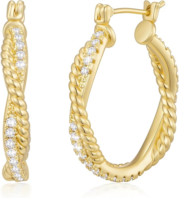 14K Gold Earring for Women Twisted Hoop Earrings Hypoallergenic Lightweight Trendy Gold Earring Jewelry Gift 25mm