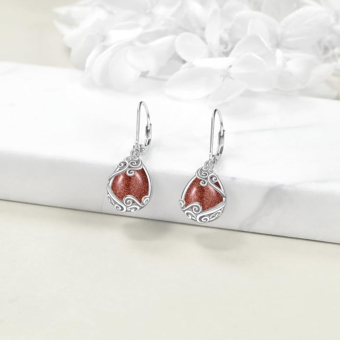 Moonstone Filigree Drop Dangle Teardrop Earrings 925 Sterling Silver Moonstone Leverback Earrings for Women Jewelry Gifts
