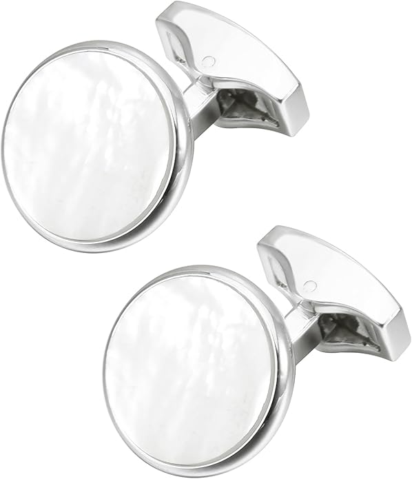 Jonwo Silver / 14K Gold Plated Natural Mother of Pearl Cufflinks for Men Women Classic Round Men's Cufflinks Jewelry for Wedding Party Anniversary Business Tuxedo Dress